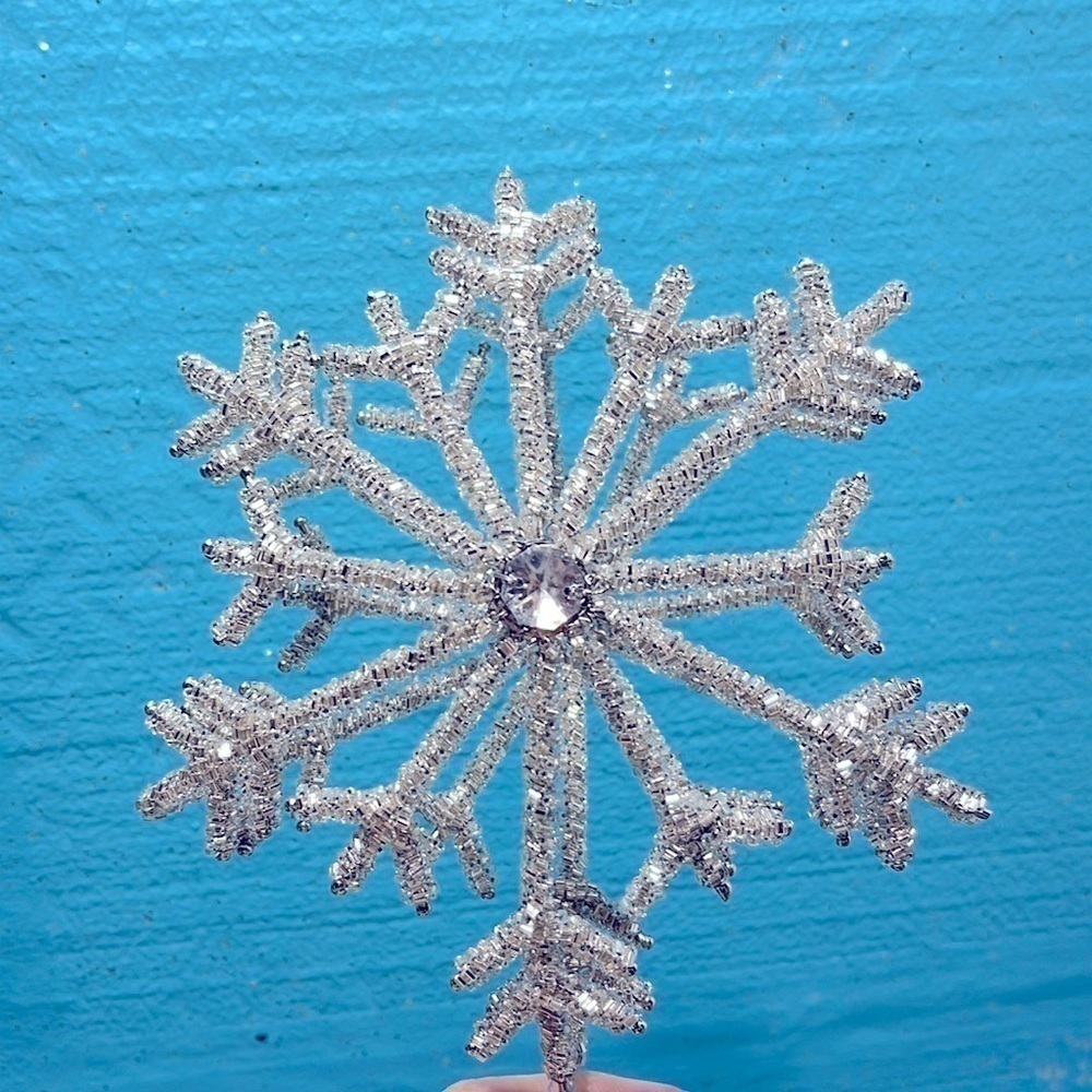 Ashland Christmas Holiday Silver Beaded Snowflake Tree Topper 10” Rhinestone New - Picture 11 of 14